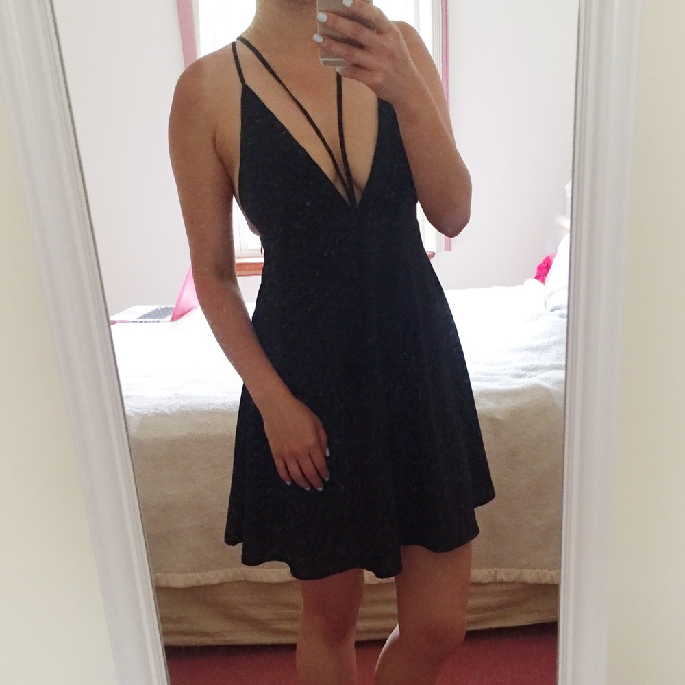 Double Zero | Black Deep V Plunge Dress